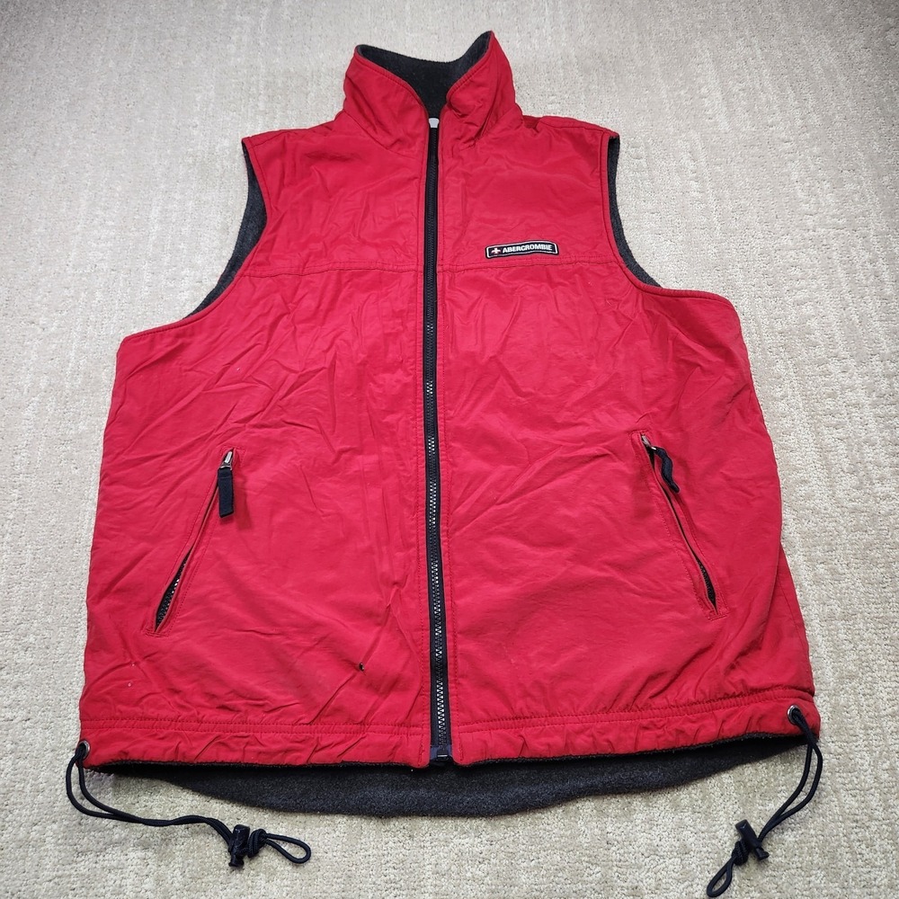 Vintage Abercrombie And Fitch Vest Men Medium Reversible Softshell Fleece Red